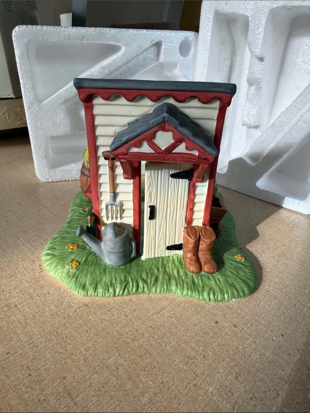 PartyLite Red and Cream Garden Shed Figurine